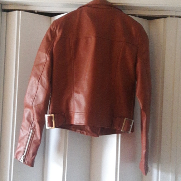 NWT Faux Leather Cognac Biker Jacket - Picture 2 of 4